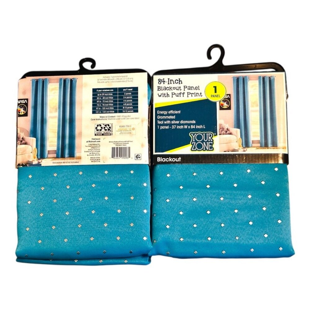 (2) 37"X 84" Teal Puff Print Curtain Panels-- NEW!
